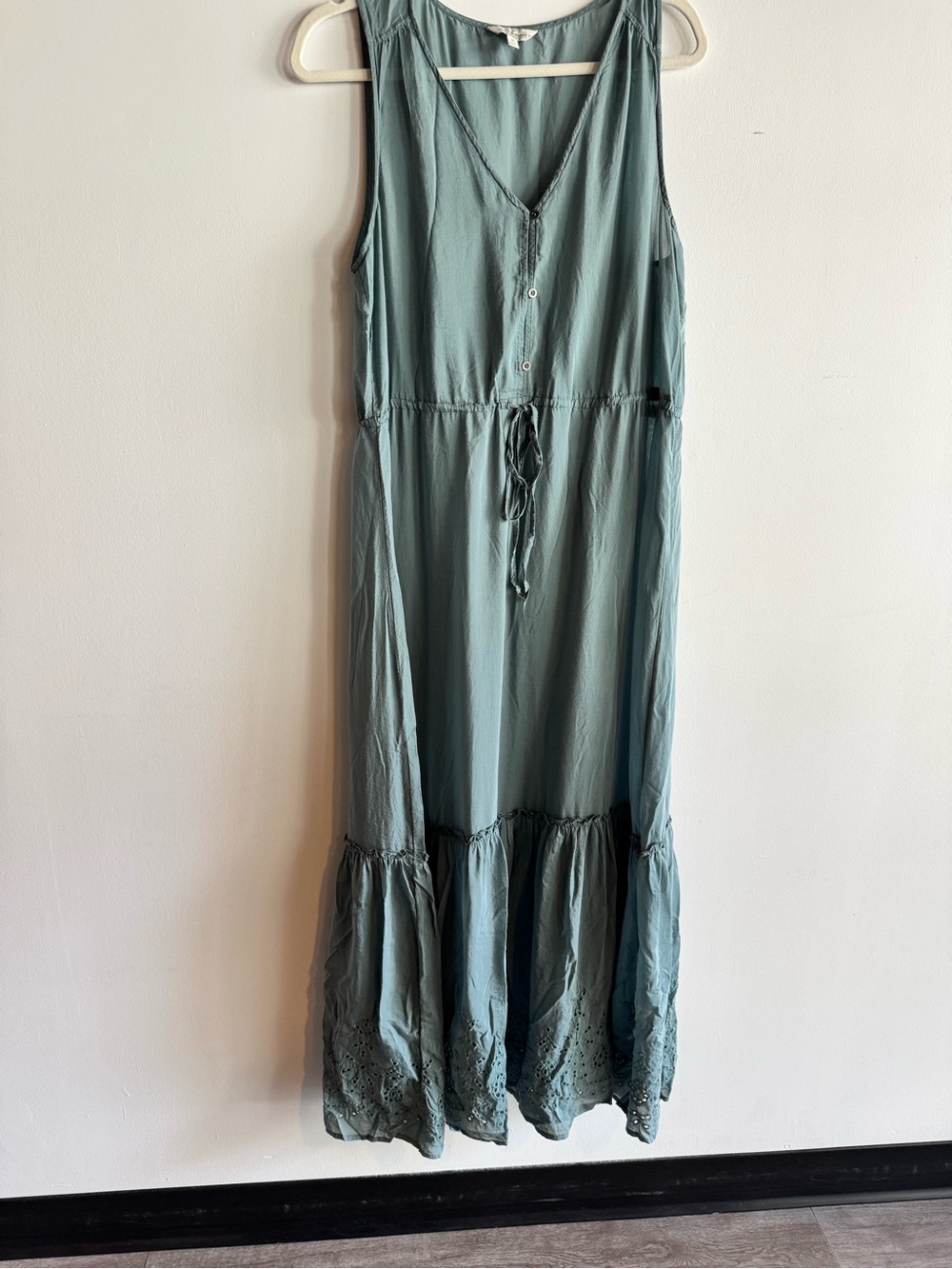 Lucky Brand Sage Green Cotton Eyelet Maxi Dress M